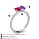 5 - Galina 7x5 mm Emerald Cut Ruby and 8x6 mm Oval Amethyst 2 Stone Duo Ring 