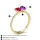 5 - Galina 7x5 mm Emerald Cut Ruby and 8x6 mm Oval Amethyst 2 Stone Duo Ring 