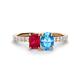 1 - Galina 7x5 mm Emerald Cut Ruby and 8x6 mm Oval Blue Topaz 2 Stone Duo Ring 
