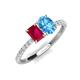 4 - Galina 7x5 mm Emerald Cut Ruby and 8x6 mm Oval Blue Topaz 2 Stone Duo Ring 
