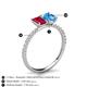 5 - Galina 7x5 mm Emerald Cut Ruby and 8x6 mm Oval Blue Topaz 2 Stone Duo Ring 