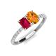 4 - Galina 7x5 mm Emerald Cut Ruby and 8x6 mm Oval Citrine 2 Stone Duo Ring 