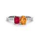 1 - Galina 7x5 mm Emerald Cut Ruby and 8x6 mm Oval Citrine 2 Stone Duo Ring 