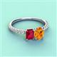 3 - Galina 7x5 mm Emerald Cut Ruby and 8x6 mm Oval Citrine 2 Stone Duo Ring 