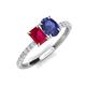 4 - Galina 7x5 mm Emerald Cut Ruby and 8x6 mm Oval Iolite 2 Stone Duo Ring 