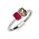 4 - Galina 7x5 mm Emerald Cut Ruby and 8x6 mm Oval Smoky Quartz 2 Stone Duo Ring 