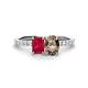 1 - Galina 7x5 mm Emerald Cut Ruby and 8x6 mm Oval Smoky Quartz 2 Stone Duo Ring 