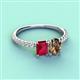 3 - Galina 7x5 mm Emerald Cut Ruby and 8x6 mm Oval Smoky Quartz 2 Stone Duo Ring 