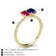 5 - Galina 7x5 mm Emerald Cut Ruby and 8x6 mm Oval Blue Sapphire 2 Stone Duo Ring 