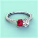 3 - Galina 7x5 mm Emerald Cut Ruby and IGI Certified 8x6 mm Oval Lab Grown Diamond 2 Stone Duo Ring 