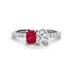 1 - Galina 7x5 mm Emerald Cut Ruby and GIA Certified 8x6 mm Oval Diamond 2 Stone Duo Ring 