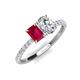 4 - Galina 7x5 mm Emerald Cut Ruby and 8x6 mm Oval Forever Brilliant Moissanite 2 Stone Duo Ring 