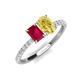 4 - Galina 7x5 mm Emerald Cut Ruby and 8x6 mm Oval Yellow Sapphire 2 Stone Duo Ring 