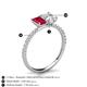 5 - Galina 7x5 mm Emerald Cut Ruby and 8x6 mm Oval White Sapphire 2 Stone Duo Ring 