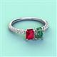 3 - Galina 7x5 mm Emerald Cut Ruby and 8x6 mm Oval Lab Created Alexandrite 2 Stone Duo Ring 