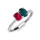 4 - Galina 7x5 mm Emerald Cut Ruby and 8x6 mm Oval London Blue Topaz 2 Stone Duo Ring 