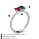 5 - Galina 7x5 mm Emerald Cut Ruby and 8x6 mm Oval London Blue Topaz 2 Stone Duo Ring 