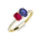 4 - Galina 7x5 mm Emerald Cut Ruby and 8x6 mm Oval Iolite 2 Stone Duo Ring 