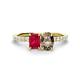 1 - Galina 7x5 mm Emerald Cut Ruby and 8x6 mm Oval Smoky Quartz 2 Stone Duo Ring 