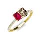 4 - Galina 7x5 mm Emerald Cut Ruby and 8x6 mm Oval Smoky Quartz 2 Stone Duo Ring 