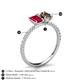 5 - Galina 7x5 mm Emerald Cut Ruby and 8x6 mm Oval Smoky Quartz 2 Stone Duo Ring 