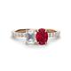 1 - Galina 7x5 mm Emerald Cut White Sapphire and 8x6 mm Oval Ruby 2 Stone Duo Ring 