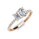 4 - Galina 7x5 mm Emerald Cut White Sapphire and IGI Certified 8x6 mm Oval Lab Grown Diamond 2 Stone Duo Ring 