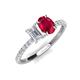 4 - Galina 7x5 mm Emerald Cut White Sapphire and 8x6 mm Oval Ruby 2 Stone Duo Ring 