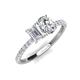 4 - Galina 7x5 mm Emerald Cut White Sapphire and 8x6 mm Oval Forever One Moissanite 2 Stone Duo Ring 