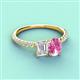 3 - Galina 7x5 mm Emerald Cut White Sapphire and 8x6 mm Oval Pink Sapphire 2 Stone Duo Ring 