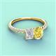 3 - Galina 7x5 mm Emerald Cut White Sapphire and 8x6 mm Oval Yellow Sapphire 2 Stone Duo Ring 