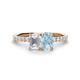 1 - Galina 7x5 mm Emerald Cut White Sapphire and 8x6 mm Oval Aquamarine 2 Stone Duo Ring 