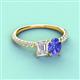 3 - Galina 7x5 mm Emerald Cut White Sapphire and 8x6 mm Oval Tanzanite 2 Stone Duo Ring 