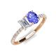 4 - Galina 7x5 mm Emerald Cut White Sapphire and 8x6 mm Oval Tanzanite 2 Stone Duo Ring 