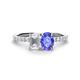 1 - Galina 7x5 mm Emerald Cut White Sapphire and 8x6 mm Oval Tanzanite 2 Stone Duo Ring 