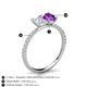 5 - Galina 7x5 mm Emerald Cut White Sapphire and 8x6 mm Oval Amethyst 2 Stone Duo Ring 