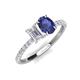 4 - Galina 7x5 mm Emerald Cut White Sapphire and 8x6 mm Oval Iolite 2 Stone Duo Ring 