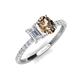 4 - Galina 7x5 mm Emerald Cut White Sapphire and 8x6 mm Oval Smoky Quartz 2 Stone Duo Ring 