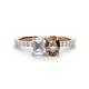 1 - Galina 7x5 mm Emerald Cut White Sapphire and 8x6 mm Oval Smoky Quartz 2 Stone Duo Ring 