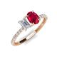 4 - Galina 7x5 mm Emerald Cut White Sapphire and 8x6 mm Oval Ruby 2 Stone Duo Ring 