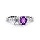 1 - Galina 7x5 mm Emerald Cut White Sapphire and 8x6 mm Oval Amethyst 2 Stone Duo Ring 