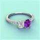 3 - Galina 7x5 mm Emerald Cut White Sapphire and 8x6 mm Oval Amethyst 2 Stone Duo Ring 