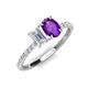 4 - Galina 7x5 mm Emerald Cut White Sapphire and 8x6 mm Oval Amethyst 2 Stone Duo Ring 