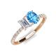 4 - Galina 7x5 mm Emerald Cut White Sapphire and 8x6 mm Oval Blue Topaz 2 Stone Duo Ring 