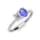 4 - Galina 7x5 mm Emerald Cut White Sapphire and 8x6 mm Oval Tanzanite 2 Stone Duo Ring 