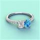 3 - Galina 7x5 mm Emerald Cut White Sapphire and 8x6 mm Oval Blue Topaz 2 Stone Duo Ring 