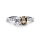 1 - Galina 7x5 mm Emerald Cut White Sapphire and 8x6 mm Oval Smoky Quartz 2 Stone Duo Ring 