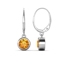 Cara Citrine Solitaire Dangling Earrings Citrine ctw Bezel Set Solitaire Dangling Earrings K White Gold