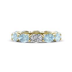 Madison x Oval Diamond and Aquamarine Eternity Band Oval Diamond and Aquamarine ctw set in gorgeous drape like basket setting eternity stackable ring K Yellow Gold