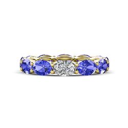 Madison x Oval Diamond and Tanzanite Eternity Band Oval Diamond and Tanzanite ctw set in gorgeous drape like basket setting eternity stackable ring K Yellow Gold